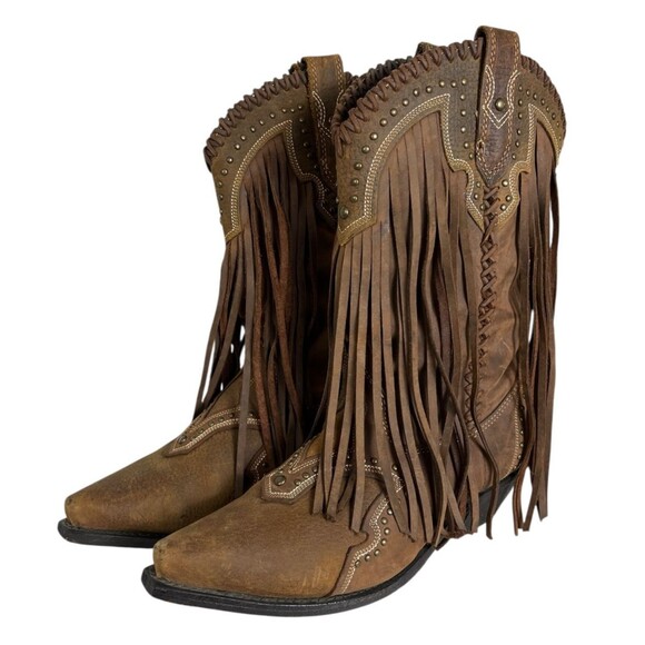 Rockin Country Fringe Western Cowgirl Boots  Size 9.5  Brown Leather RC4900 - Picture 1 of 12